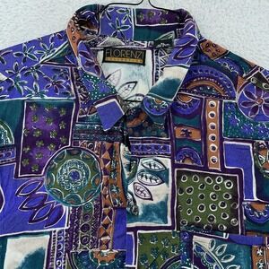 Vintage Florenzi Collection Rayon Shirt Mens XL Purple Abstract Art Made USA 90s